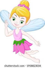 Cartoon funny little fairy on white background