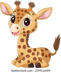 Cartoon funny little giraffe sitting