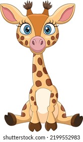 Cartoon funny little giraffe sitting