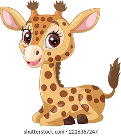 Cartoon funny little giraffe sitting