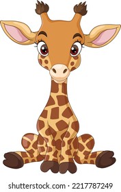 Cartoon funny little giraffe sitting