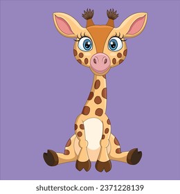 Cartoon funny little giraffe sitting 3 animal character design illustration