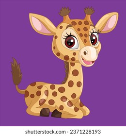 Cartoon funny little giraffe sitting 2 animal character design illustration