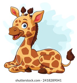 Cartoon funny little giraffe sitting