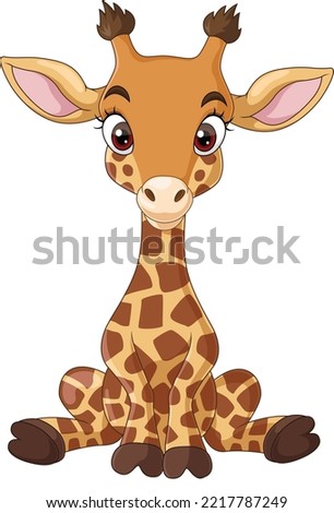 Cartoon funny little giraffe sitting