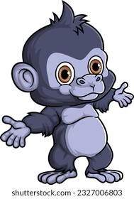Cartoon funny little gorilla posing of illustration