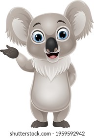 Cartoon funny little koala presenting