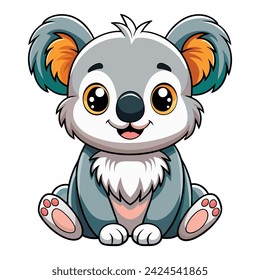 cartoon funny little koala sitting on white