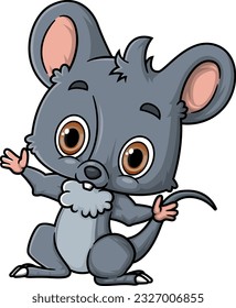 Cartoon funny little mouse posing of illustration