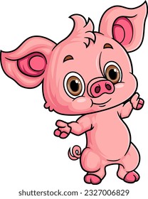 Cartoon funny little pig posing of illustration