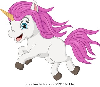 Cartoon funny little unicorn running