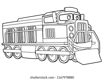 Cartoon funny looking vector train - isolated - coloring page - illustration for children