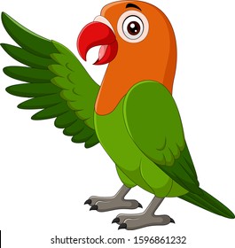 Cartoon funny lovebird waving hand