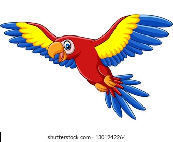 Cartoon funny macaw flying
