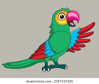Cartoon funny macaw presenting on white background vector illustration