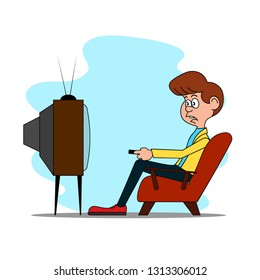 Cartoon Funny Man Watching Tv Stock Illustration 1323135044