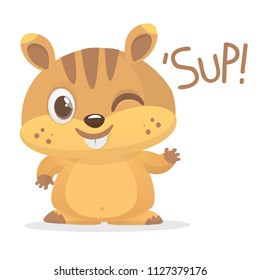 Cartoon funny marmot waving with smile and blink. Vector illustration