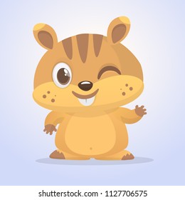 Cartoon funny marmot waving with smile and blink. Vector illustration