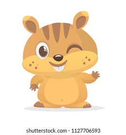 Cartoon funny marmot waving with smile and blink. Vector illustration