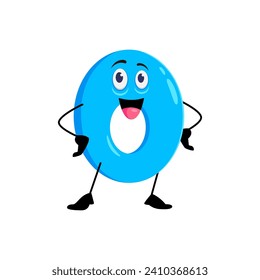 Cartoon funny math number zero character. Isolated vector school numeral 0 personage featuring cute, playful smiling face and bright blue color, perfect for educational materials and children games