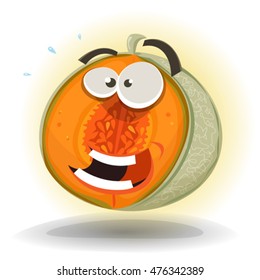 Cartoon Funny Melon Character/
Illustration of a cartoon funny healthy summer melon character, juicy, happy and smiling