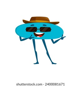 Cartoon funny minus math number character. Isolated vector cool mathematics symbol for subtraction tasks. Educational sign in hat and sunglasses with confident face expression and dapper personality