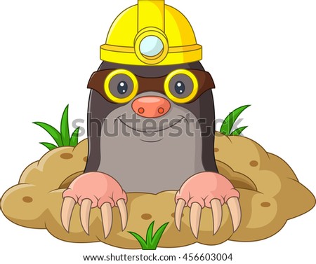 Cartoon Funny Mole Wearing Helmet Glasses Stock Vector (Royalty Free