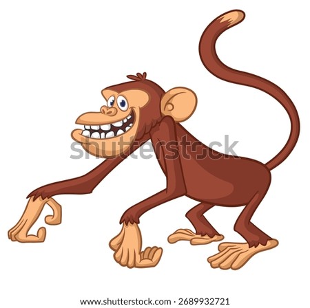 Cartoon funny monkey chimpanzee with cute face expresion. Vector illustration isolated on white