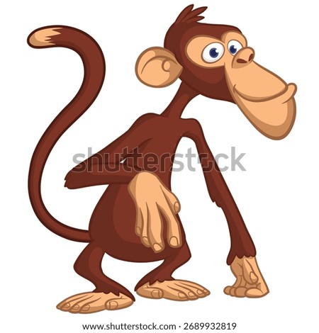 Cartoon funny monkey chimpanzee with cute face expresion. Vector illustration isolated on white