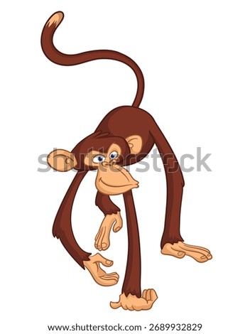 Cartoon funny monkey chimpanzee with cute face expresion. Vector illustration isolated on white