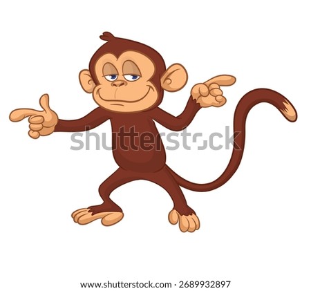 Cartoon funny monkey chimpanzee with cute face expresion. Vector illustration isolated on white