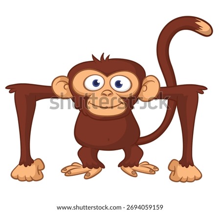 Cartoon funny monkey chimpanzee with cute face expresion. Vector illustration isolated on white