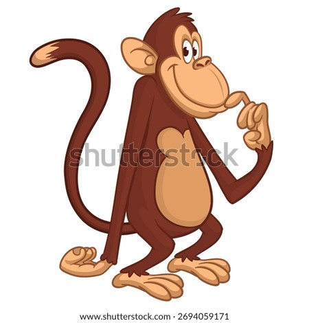Cartoon funny monkey chimpanzee with cute face expresion. Vector illustration isolated on white