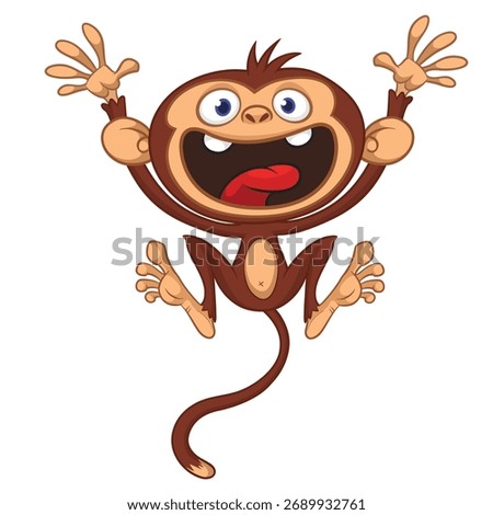 Cartoon funny monkey chimpanzee jumping and smiling. Vector illustration isolated on white