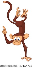 Cartoon lustige Affe Schimpanse Zeigefinger. Vektorgrafik einzeln auf Weiß