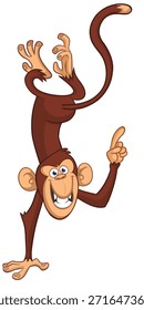 Cartoon lustige Affe Schimpanse Zeigefinger. Vektorgrafik einzeln auf Weiß