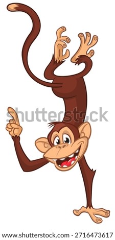 Cartoon funny monkey chimpanzee pointing finger. Vector illustration isolated on white