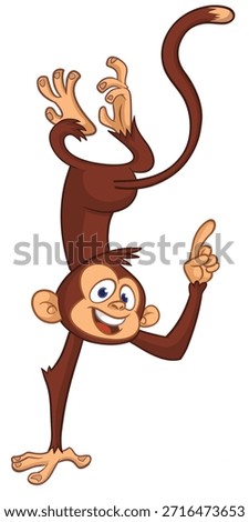 Cartoon funny monkey chimpanzee pointing finger. Vector illustration isolated on white
