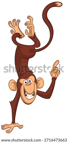 Cartoon funny monkey chimpanzee pointing finger. Vector illustration isolated on white