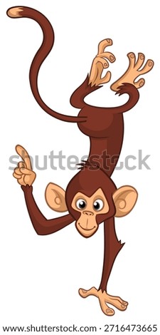 Cartoon funny monkey chimpanzee pointing finger. Vector illustration isolated on white
