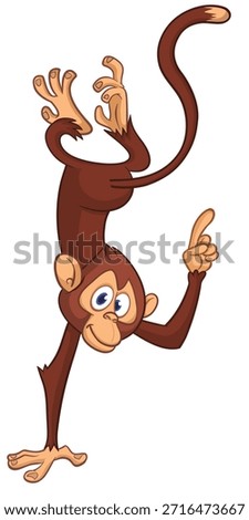 Cartoon funny monkey chimpanzee pointing finger. Vector illustration isolated on white