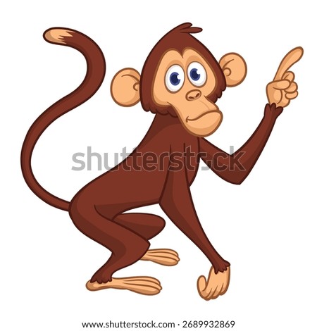 Cartoon funny monkey chimpanzee pointng his finger. Vector illustration isolated on white