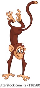Chimpanzé engraçado de macaco de pé de cabeça para baixo. Ilustração vetorial isolada no branco