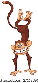 Dibujos animados chimpancé mono divertido de pie al revés. Ilustración vectorial aislada en blanco