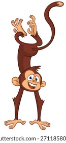 Chimpanzé engraçado de macaco de pé de cabeça para baixo. Ilustração vetorial isolada no branco