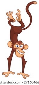 Dibujos animados chimpancé mono divertido de pie al revés. Ilustración vectorial aislada en blanco