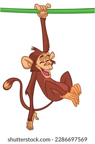 Cartoon funny monkey chimpanzee. Vector illustration of happy monkey character design isolated.