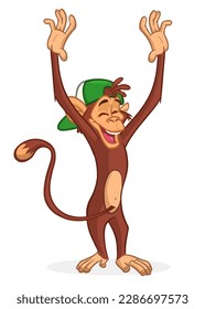 Cartoon funny monkey chimpanzee. Vector illustration of happy monkey character design isolated.