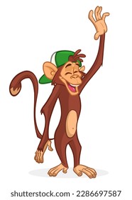 Caricatura graciosa chimpancé de mono. Ilustración vectorial del diseño del personaje de mono feliz aislado.