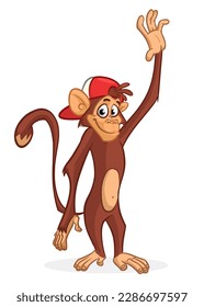 Cartoon funny monkey chimpanzee. Vector illustration of happy monkey character design isolated.